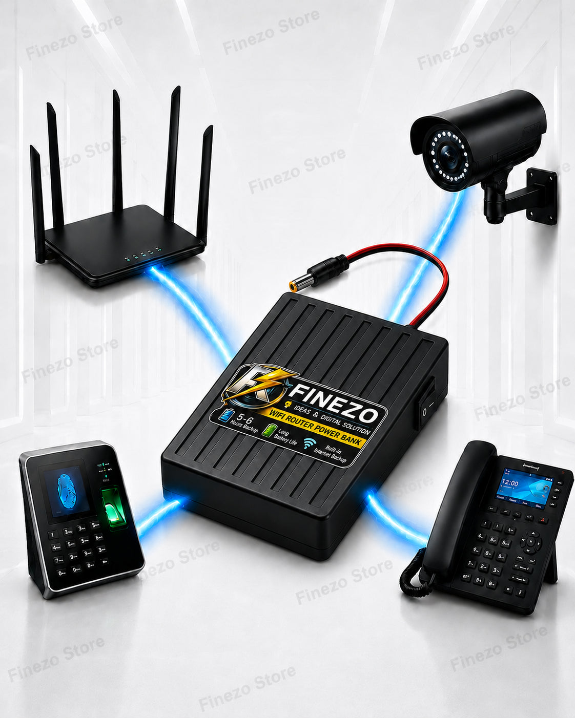 Finezo WiFi Router Power Bank 12V 6000mAh – 0.5A/1A Mini UPS, 6+ Hours Backup for WiFi Router & Modem – Portable Internet Power Backup - 12 Volt